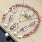 Stunning 4 pc 925 Sterling Silver Lab-Created Red Gem Jewelry Set Stunning 4 pc 925 Sterling Silver Lab-Created Red Gem Jewelry Set