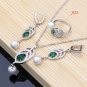 Stunning 4 pc 925 Sterling Silver Lab-Created Green Gem Jewelry Set