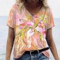 18-20 /Plus size Modern V-Neck 3D Summer Flora T-Shirt Short Sleeve Loose Blouse