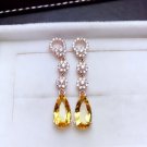 Gorgeous Platinum Plated Created Yellow Citrine & CZ Long Dangle Earrings
