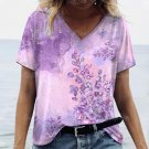 18-20 /Plus size Modern V-Neck 3D Purple Flora T-Shirt Short Sleeve Loose Blouse 18-20 /Plus size Modern V-Neck 3D Purple Flora T-Shirt Short Sleeve Loose Blouse