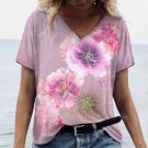 18-20/Plus size Modern V-Neck 3D Purple Flower T-Shirt Short Sleeve Loose Blouse 18-20/Plus size Modern V-Neck 3D Purple Flower T-Shirt Short Sleeve Loose Blouse