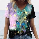 18-20 / Plus size Modern V-Neck 3D Butterflies T-Shirt Short Sleeve Loose Blouse 18-20 / Plus size Modern V-Neck 3D Butterflies T-Shirt Short Sleeve Loose Blouse