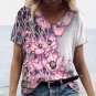 18-20 /Plus size Modern V-Neck 3D Tulips T-Shirt Short Sleeve Loose Blouse