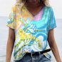 18-20 /Plus size Modern V-Neck 3D Spring Flora T-Shirt Short Sleeve Loose Blouse