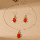 Beautiful Fashion Retro Red Turquoise Dangle Earrings and Necklace Set