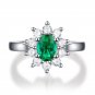 Classic Style Flower Emerald 5x7 Gemstone & Zircon 925 Sterling Silver Ring