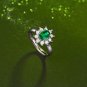 Classic Style Flower Emerald 5x7 Gemstone & Zircon 925 Sterling Silver Ring