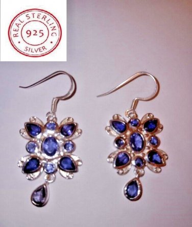 8 ctw Unique Natural Multi Shape Faceted Navy Blue Iolite 925 Silver Earrings
