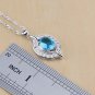 Unique 4 pc 925 Silver Created Blue Topaz Jewelry Set - 9 ring size