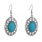 Large 2 inch Handmade Turquoise Oval Stone Filigree Hook Earrings