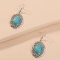 Large 2 inch Handmade Turquoise Oval Stone Filigree Hook Earrings