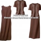 NEW WITH TAGS (Petite 6-Size Suit) Woman's Brown Floral Dress with Jacket