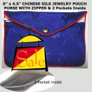 Purplish Blue Color Chinese Silk Jewelry Pouch Purse with Zipper & 2-Pocket inside