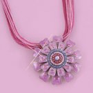 NEW FASHION TREND Multi Cord Necklace With Pink Flower Pendant -Pin/Brooch