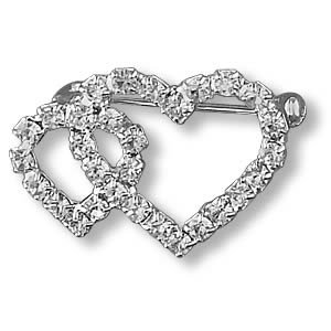 "VALENTINE" TWO-HEART-TOGETHER Clear Crystal Rhinestones Pin/Brooch