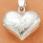 NEW 0.925 STERLING SILVER SMALL WIDE ETCHED PUFFED HEART PENDANT