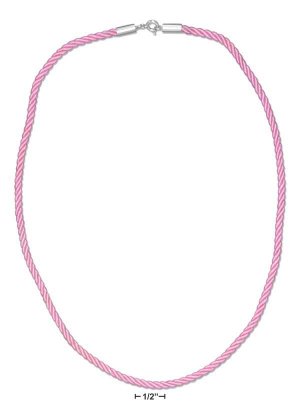 0.925 STERLING SILVER 17" PINK 3MM NYLON CORD NECKLACE