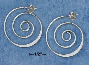 NEW-CLASSIC DESIGNER'S PATTERN 0.925 STERLING SILVER SPIRAL HOOP POST EARRINGS