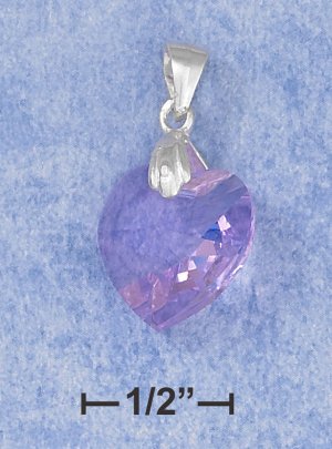 0.925 STERLING SILVER 14MM LAVENDER CRYSTAL HEART PENDANT