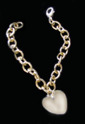 18K Gold Over Stainless Steel Heart Shape Charm Link Bracelet