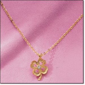 Goldtone 4-LEAF CLOVER LUCKY CRYSTAL Necklace