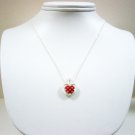 SILVERTONE SCATTERED CUBIC ZIRCONIA CRYSTAL "2-Sided Heart Shape" PENDANT NECKLACE