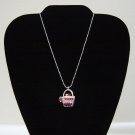 SILVERTONE ASSORTED COLOR CUBIC ZIRCONIA CRYSTAL "HANDBAG" PENDANT NECKLACE