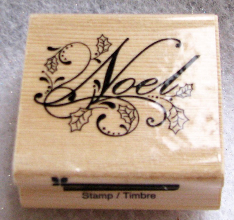 Clearance New Wood Mounted "Noel with patterns" Rubber Stamp