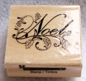 Clearance New Wood Mounted "Noel with patterns" Rubber Stamp