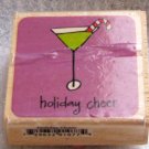 Clearance New Wood Mounted "Holiday Cheer" Rubber Stamp