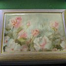 White Washed Wooden Musical Music Jewelry Box Pink Rose Covered Tile Lid    #400059