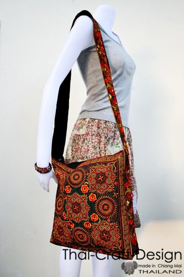 Hmong Old Vintage Style Thai handmade Patch work Sling Cotton Shoulder Bag Handbag