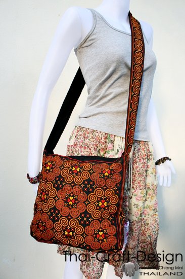 Hmong Old Vintage Style Thai handmade Patch work Sling Cotton Shoulder Bag Handbag