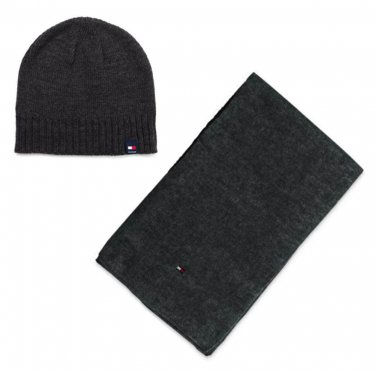 Tommy Hilfiger Men's Matched Basic Logo Beanie and Scarf