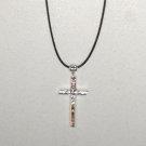 Rule Cross Pendant Tibetan Silver with Leather Cord + Extender 19" (BNWT)