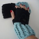 Black and Soft Sage Fingerless Gloves
