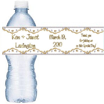 CUSTOM Gold Wedding or Anniversary Water Bottle labels Party Favors 50 High Gloss Labels