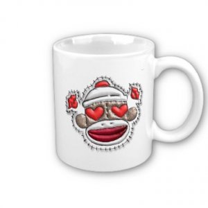 Heart Sock Monkey Face Coffee Mug Cup