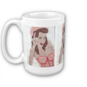 Pink Lady Retro Handpainted artwork printed Coffee Mug Cup