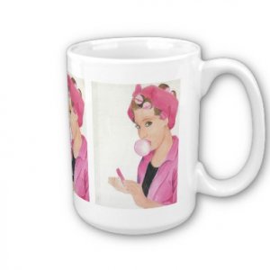 Pink Lady Retro Handpainted artwork printed Coffee Mug Cup