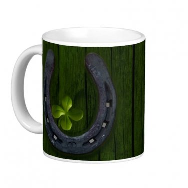 Lucky Horseshoe 4 leaf Clover Design Coffee Mug Cup