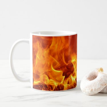 Coffee Cocoa Tea Mug Cup Fire Flames Design  - Office, Secret Santa Gift