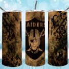 Raiders Design Skinny Drink Tumbler Football - 20oz - Drinkware - lid & a white plastic straw