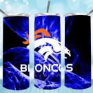 Denver Broncos Design Skinny Drink Tumbler Football - 20oz - Drinkware - lid & a white plastic straw