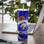 Denver Broncos Design Skinny Drink Tumbler Football - 20oz - Drinkware - lid & a white plastic straw