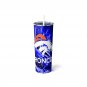 Denver Broncos Design Skinny Drink Tumbler Football - 20oz - Drinkware - lid & a white plastic straw