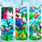 Mario Design Skinny Drink Tumbler - 20oz - Drinkware - lid & a white plastic straw