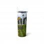 Yellowstone Dutton Ranch Design Skinny Drink Tumbler 20oz lid & a white plastic straw