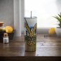 Yellowstone Dutton Ranch Design Skinny Drink Tumbler 20oz lid & a white plastic straw